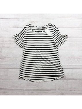 Green Envelope Los Angeles Striped Flutter Sleeve Top Black White Womens NWT XS